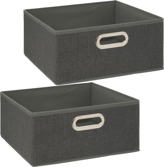 5Five Opbergmand - 2x - 14 liter donkergrijs - linnen - 31 x 31 x 15 cm