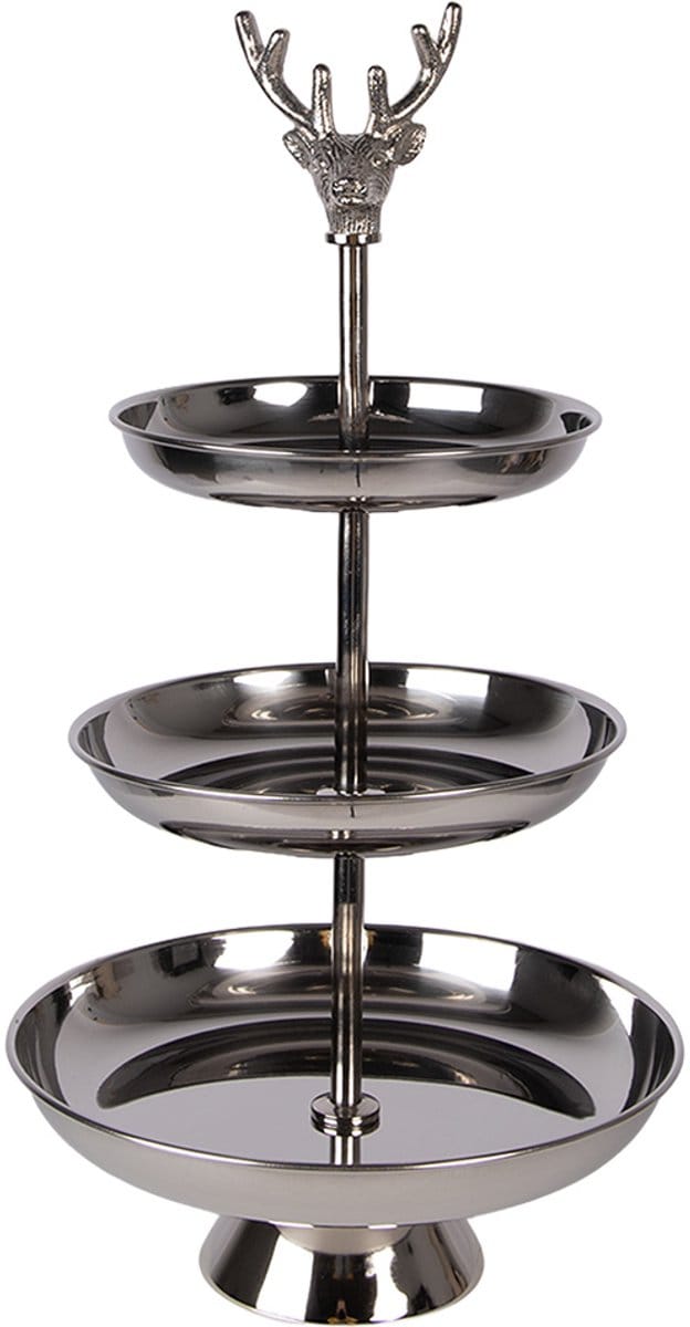 Clayre & Eef Etagère 3 laags Ø 26x48 cm Zilverkleurig Aluminium