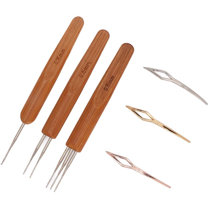0,75 mm Dreadlocks Gereedschapsset Verschillende Vormen Legering Bamboe Haaknaalden Kit voor Haarstyling brown
