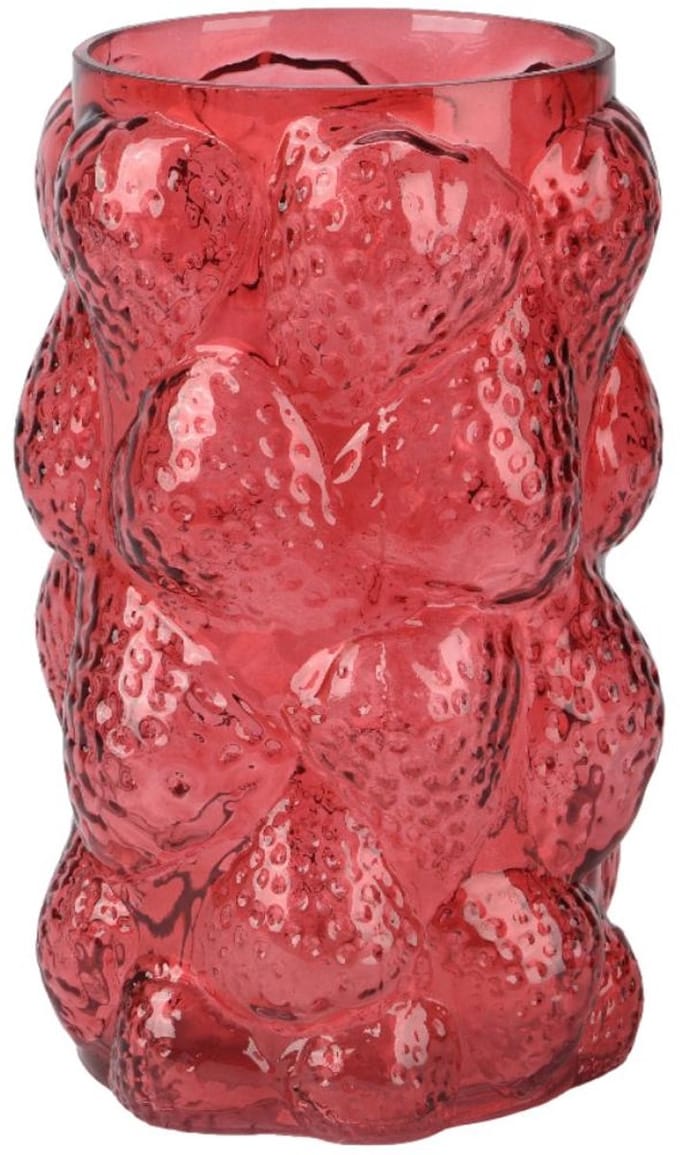 Vaas glas H23cm rood aardbei