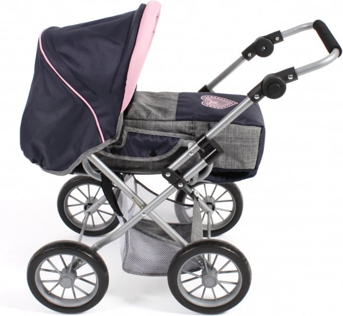 Poppenwagen - Combiwagen - Lena - Donkerblauw met roze hartje