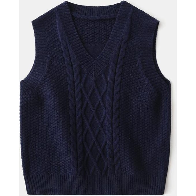 Pull pour enfants, Gilet pull jacquard uni à col en V pour garçons, Pull sans manches 120 naval