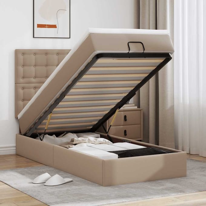 vidaXL - ottomaanse - bed - met - matras - 100x200cm - kunstleer - cappuccinokleurig