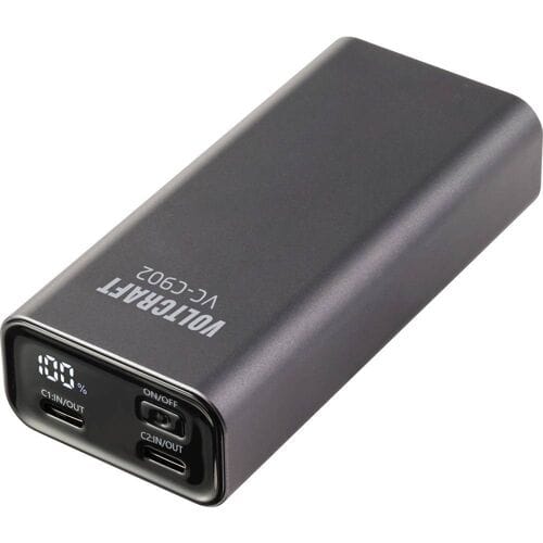 VOLTCRAFT VC-C902 Powerbank 10000 mAh USB PD 3.0 Li-ion Grijs (mat) Statusweergave