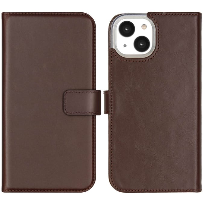 Selencia Hoesje - Geschikt voor Apple iPhone 14 - Echt Lederen Bookcase - Bruin