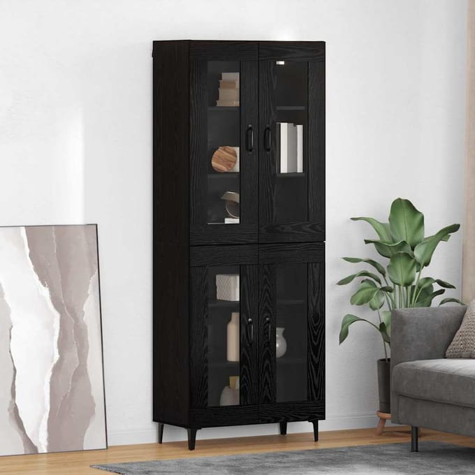 vidaXL Highboard Zwart Eiken 69,5 x 34 x 180 cm Bewerkt hout