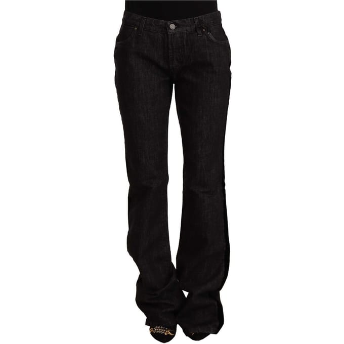 GF Ferre Zwarte Midden Taille Katoenen Denim Rechte Bootcut Jeans