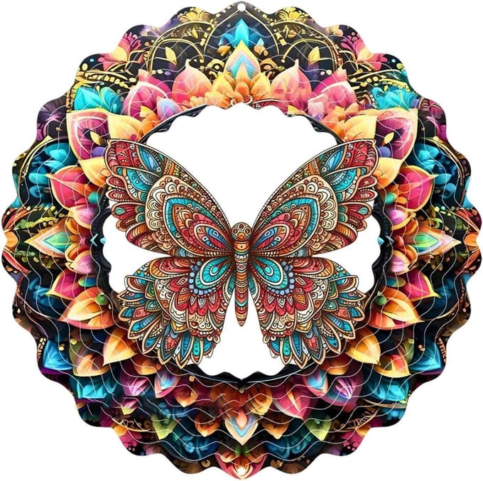 Ophangbare Windspinner - Tuindecoratie Vlinder - Buitenruimte Verfraaien - Weerbestendig Metaal - 25x25 cm - Multicolor