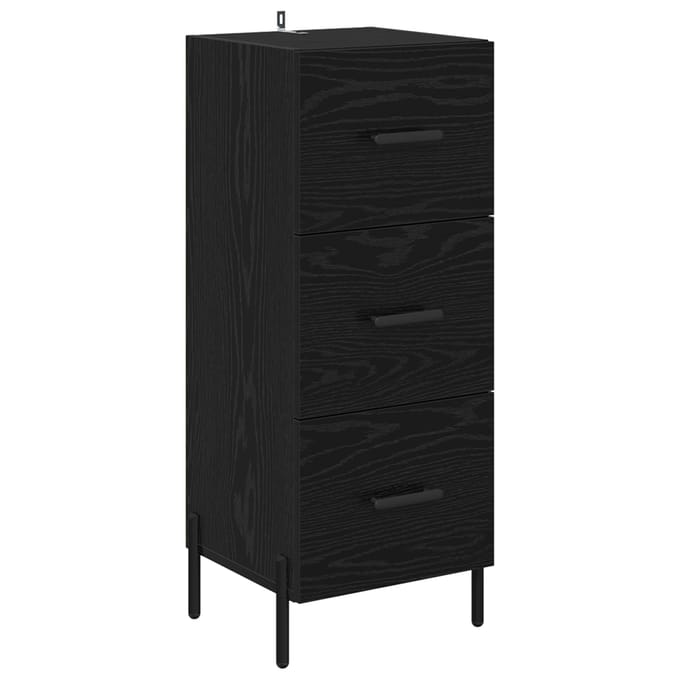 vidaXL - Dressoir - Zwart - eiken - 34 - x - 34,5 - x - 90 - cm - Bewerkt - hout
