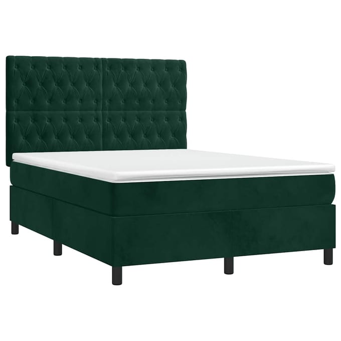 vidaXL - Boxspring - met - matras - en - LED - fluweel - donkergroen - 140x190 - cm