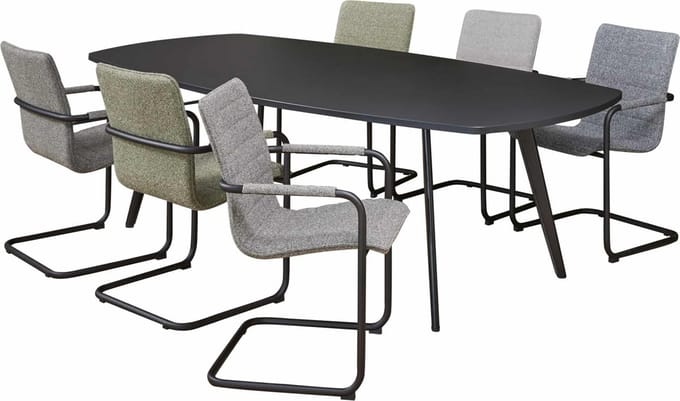 Vergadertafel Victory Deens Ovaal 4-poots 240x120cm frame Antraciet (Ral 7016) blad Wit