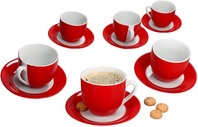 MamboCat MamboCat Set van 6 Variant koffiekoppen schotels ROOD