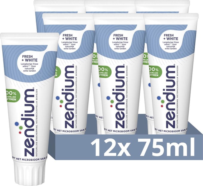 Zendium - Tandpasta - Fresh+White - 12 x 75 ml - Voordeelverpakking