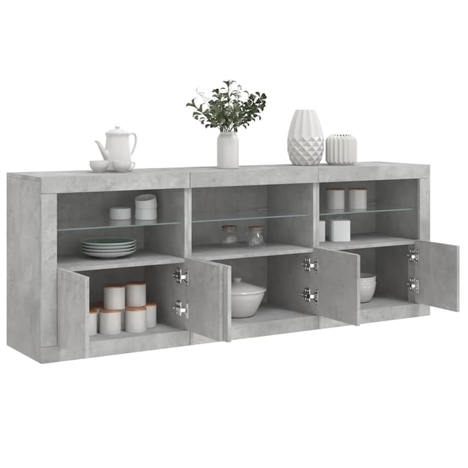 vidaXL - Dressoir - met - LED-verlichting - 181,5x37x67 - cm - betongrijs
