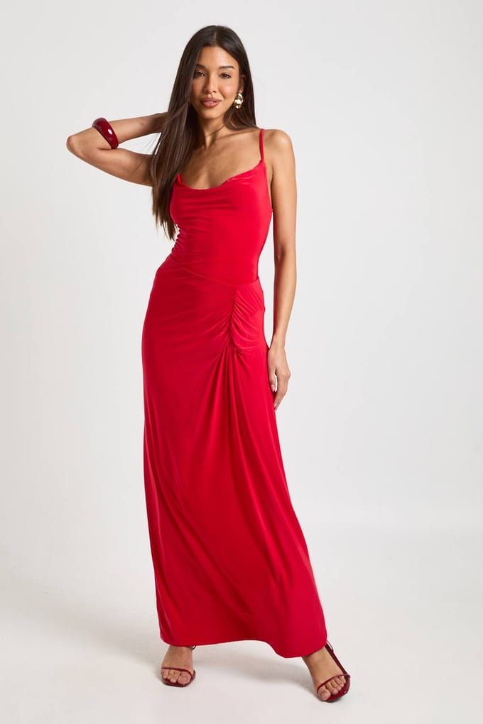 boohoo Dames Slinky V-hals Bodysuit met Bandjes | Red | Maat: 8