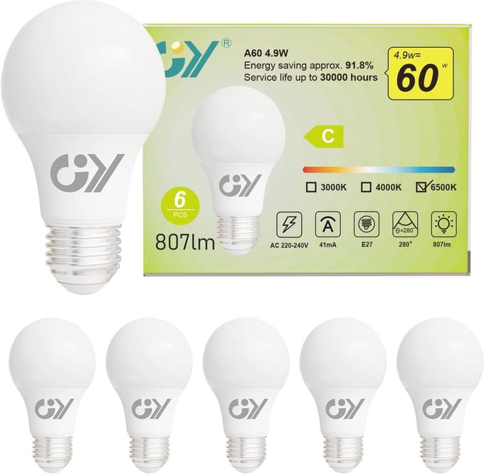 Led Lamp E27 Niet-Dimbaar 4,9W - 807 Lumen - Verpakking van 6 Stuks