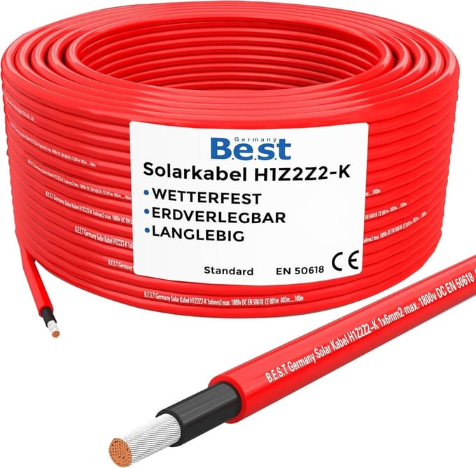 Zonnekabel 4mm² 100m, Rood, Zuiver Koper, Geschikt voor PV Installaties
