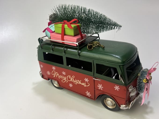 Retro Kerst Bus Groen vw t2 look metaal