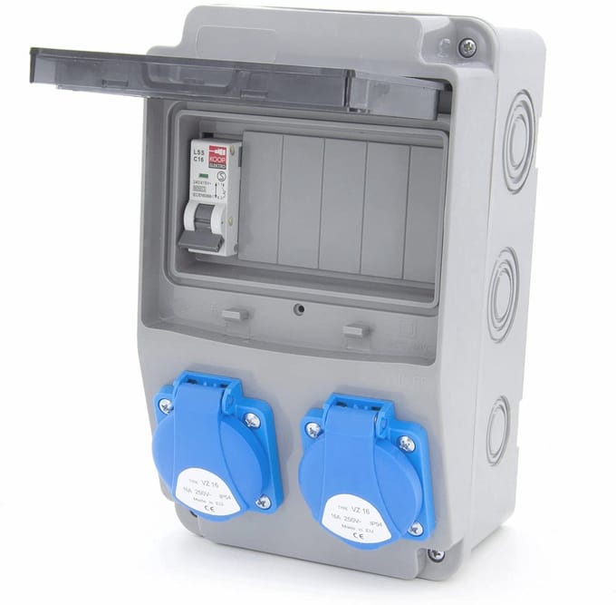 Bouwstroomverdeler - Stroomverdeler - Werkplaats Stroom - IP65 Weerbestendig - 2 x 230V - Grijs