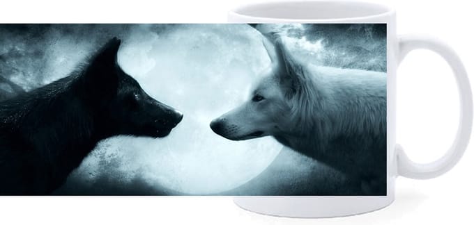 Beker - Zwarte en Witte Wolf voor Maan