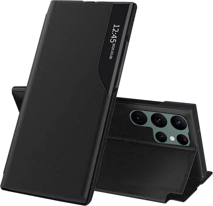 Hoesje geschikt voor Samsung Galaxy S22 Ultra - Techsuit eFold Book Case - Zwart