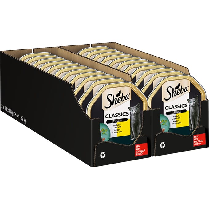 44x85g Kuipjes in paté Kalf en Kip Sheba Kattenvoer