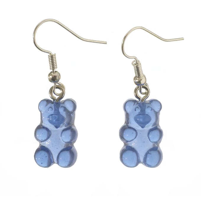 oorbellen gummybear zilver donkerblauw rvs