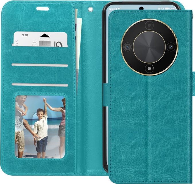 Mayaxess, Foliohoes voor Honor Magic 6 Lite Bescherming met polsband Multifunctionele flap, Turquoise