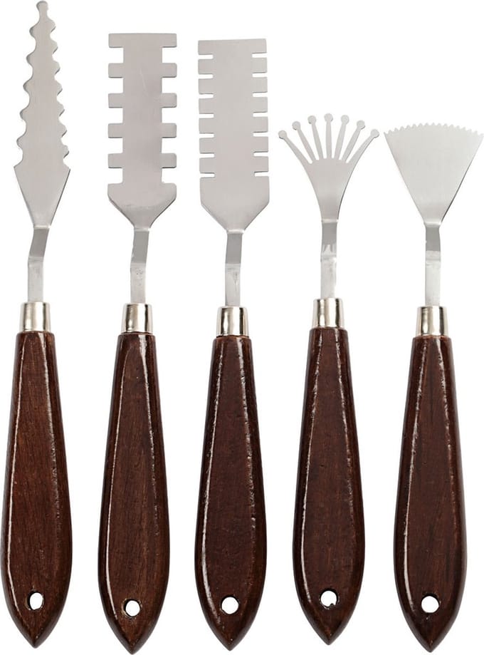 Paletmessen set met patroon, l: 17-21 cm, 5 assorti