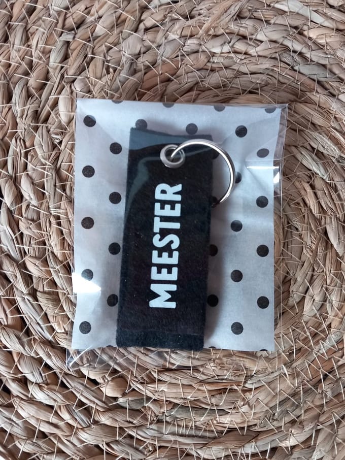 Vilten sleutelhanger meester- MIEkinvorm- Cadeautje voor de meester- Einde schooljaar- Zwarte sleutelhanger