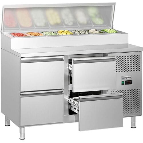 GGM Gastro Zubereitungstisch ECO - 1360mm - 4 Schubladen - für 7x GN 1/3