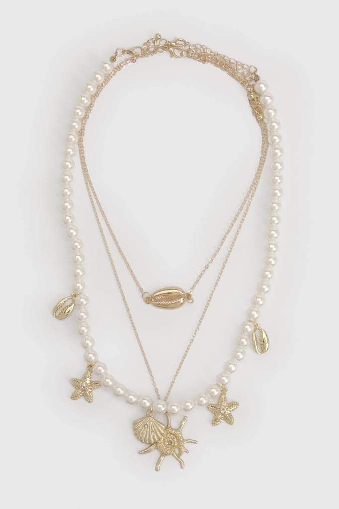 boohoo Dames Parel & Zeester Detail Kettingen 3-pack | Goud