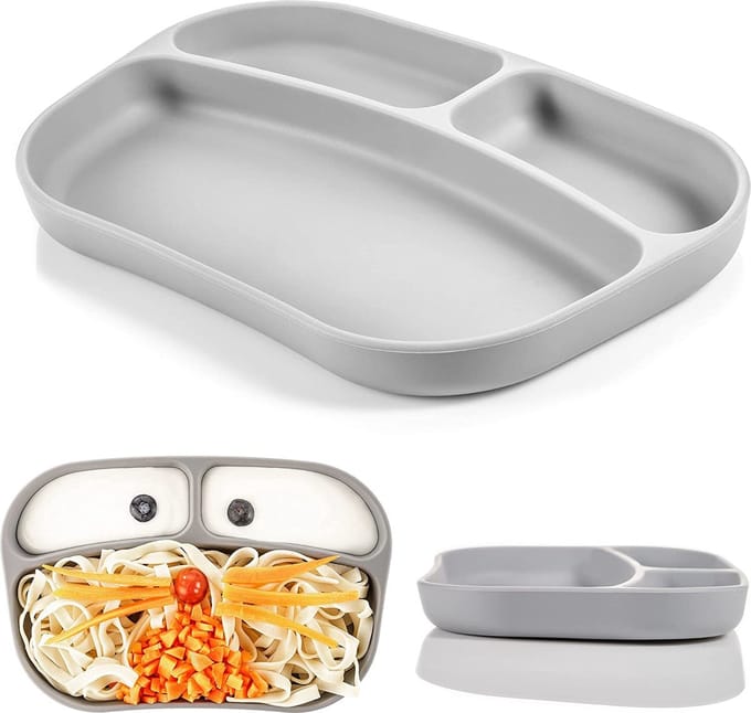Put plates with compartments - Silicone Baby Board / Non-Slip Kids Placemat with Suction Cups - Self-Feeding Training