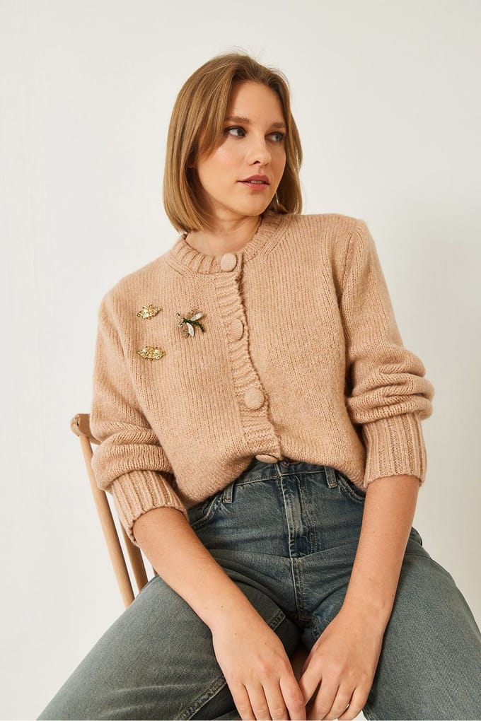 Getextureerde Brei Cardigan met Pompom