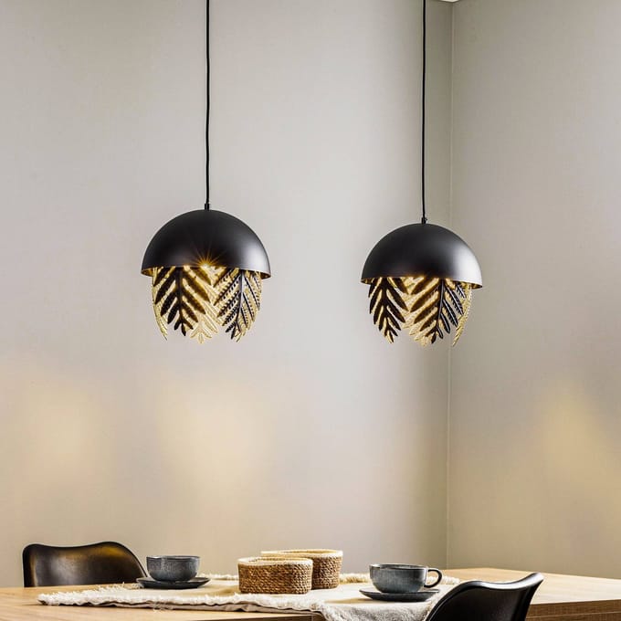 Lucande - hanglamp - 2lichts - IJzer - H: 35 cm - E27 - zwart, goud