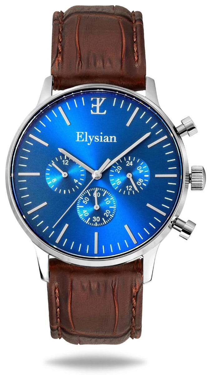 Elysian - Horloge Heren - Zilver - Croco Leer - Waterdicht - Krasvrij Saffier - 43mm