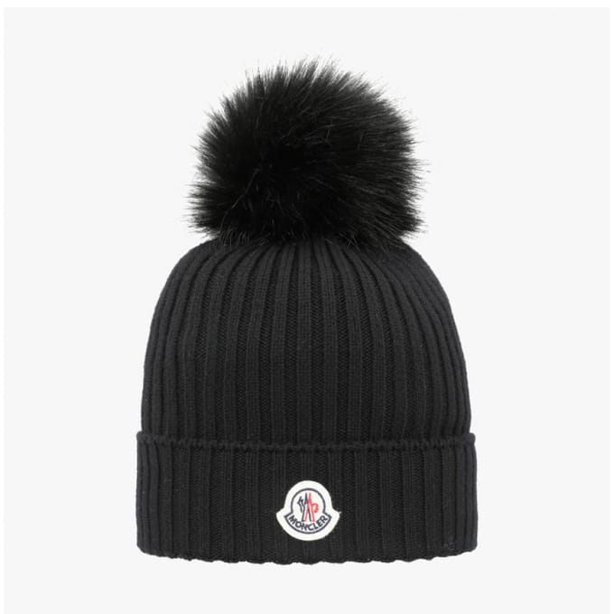 Moncler Pom Pom Muts Logo Patch 3b00007 M1131 999 3B00007 M1131 999 (L) black