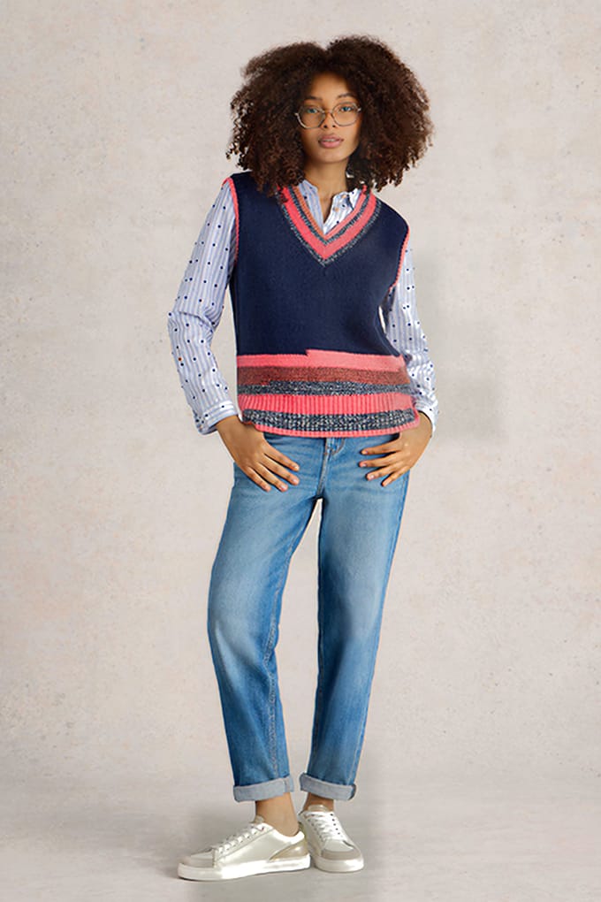 White Stuff V Neck Stripe Tank Navy Multi Taglia: 6 | Maglioni a maglia Outlet | Donna | Blu