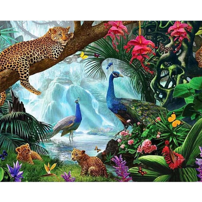 Peinture Diamant 5D DIY Léopard & Paon Point de Croix Broderie Diamant 20X30CM blue