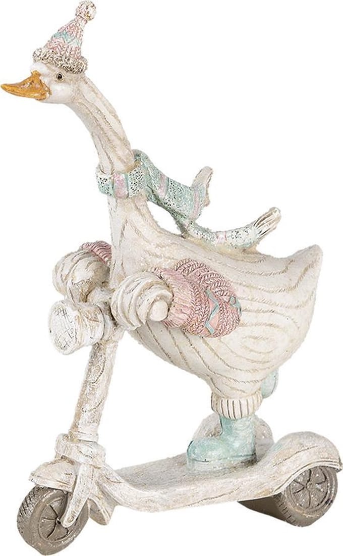 Clayre & Eef Beeld Gans 14x6x19 cm Wit Blauw Kunststof