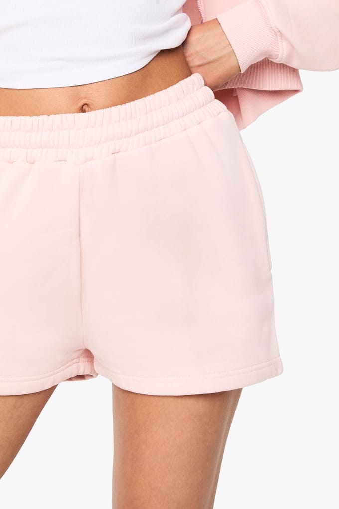 boohoo Dames High Waist Sweatshort With Internal Drawcord | Lichtroze | Maat: Medium