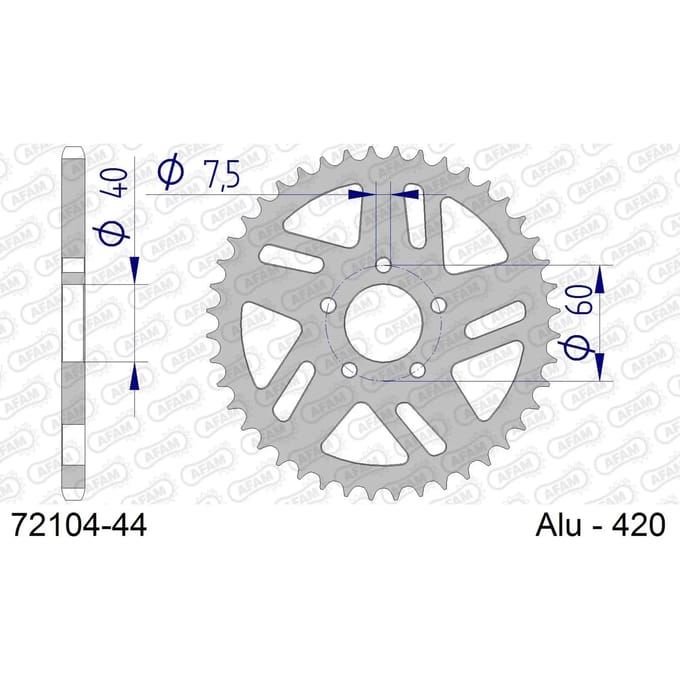 Aluminium tandwiel achter Afam 420 44 dents