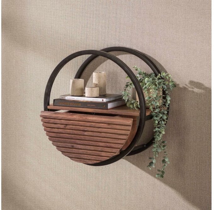 Wandschap Circular 1L Ø50 - Massief acacia bruin