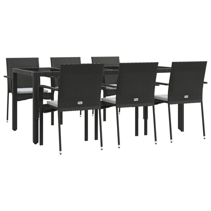 vidaXL - 7-delige - Tuinset - met - kussens - poly - rattan - zwart