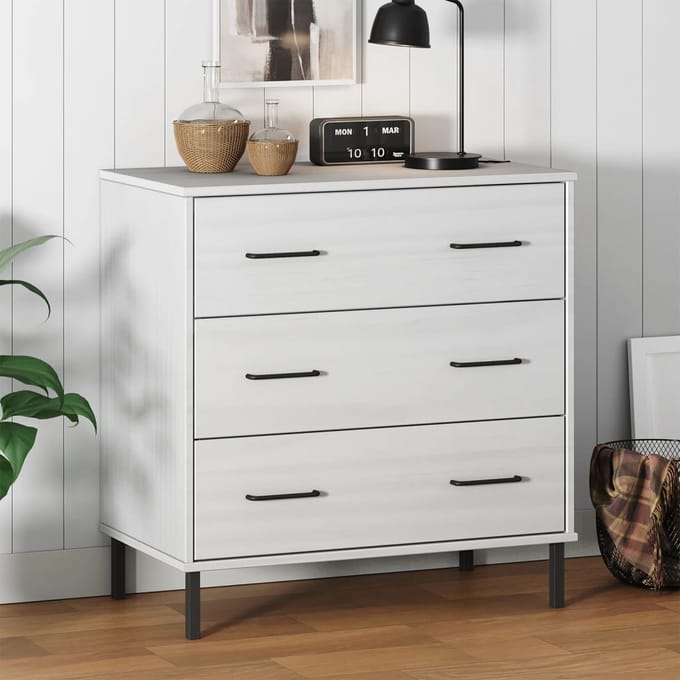 vidaXL - Dressoir - met - 3 - lades - OSLO - 77x40x79,5 - cm - massief - hout - wit