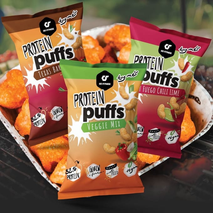 Protein Puffs - GO Fitness - eiwitrijke chips met smaak Texas Barbecue (12x50g)