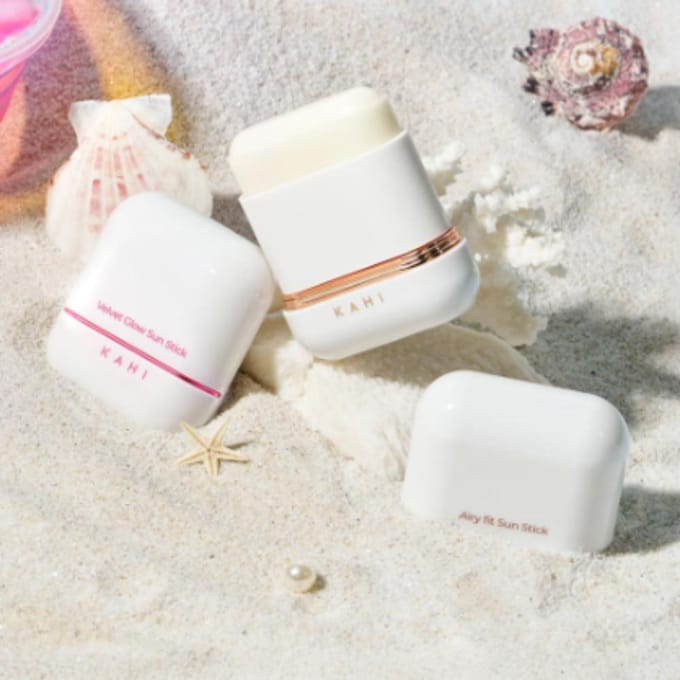 Kahi Airy Fit & Velvet Glow Sun Stick Set — Lightweight UV Care + Soft-Focus Glow SPF Duo (SPF50+) white