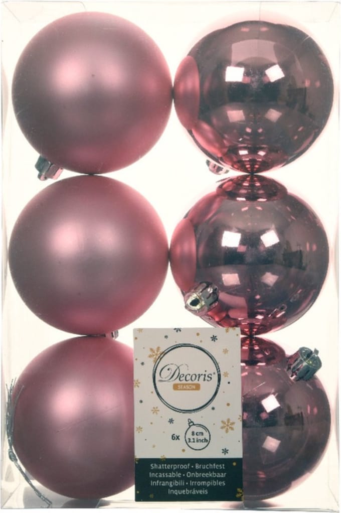 Decoris Kerstballen - 24x st - lippenstift roze - D8 cm - kunststof - mat/glans - kerstversiering