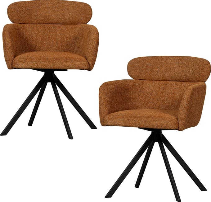WOOOD Fenne Draaibare Eetkamerstoelen - Polyester - Ginger - Set van 2