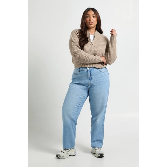 boohoo Dames Plus Basics Hoge Taille Mom Jeans | Lichtblauw | Maat: 16/30L